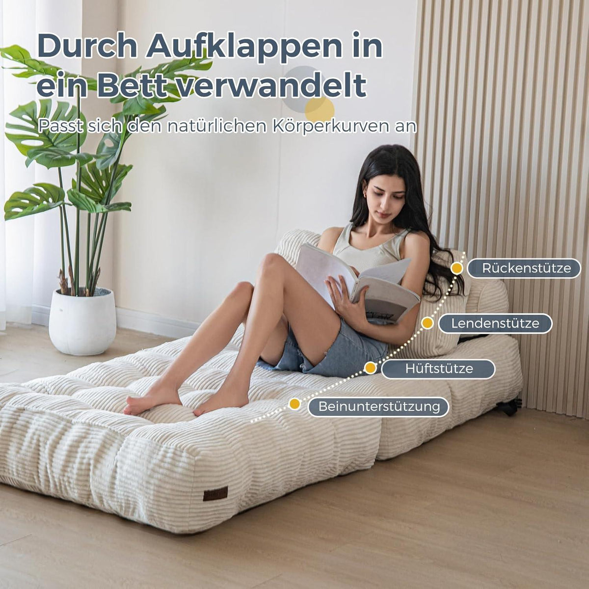 Faltbares Schlafsofa mit Kissen & Matratze – Komfortables Bodensofa
