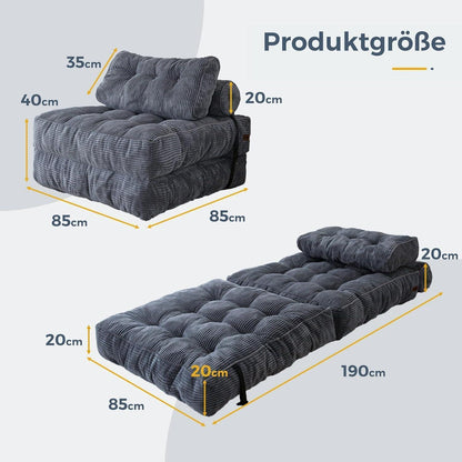 Faltbares Schlafsofa mit Kissen – Komfortables Bodensofa Grau
