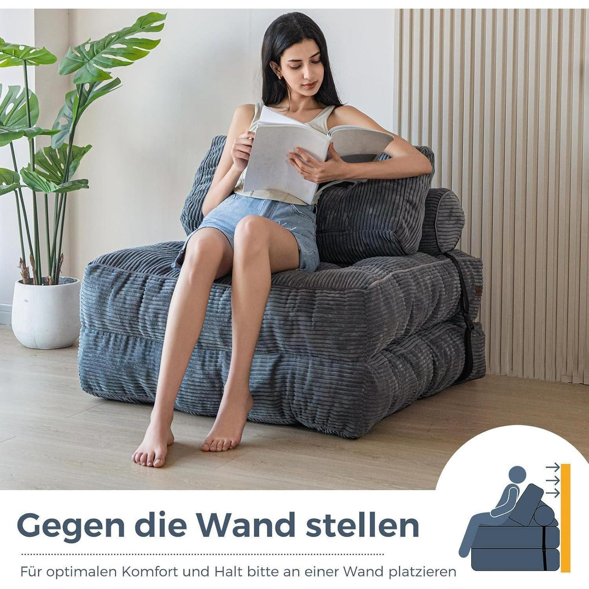 Faltbares Schlafsofa mit Kissen – Komfortables Bodensofa Grau