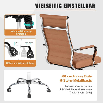Bürostuhl 150kg belastbar mit Wippfunktion ergonomisch höhenverstellbar braun