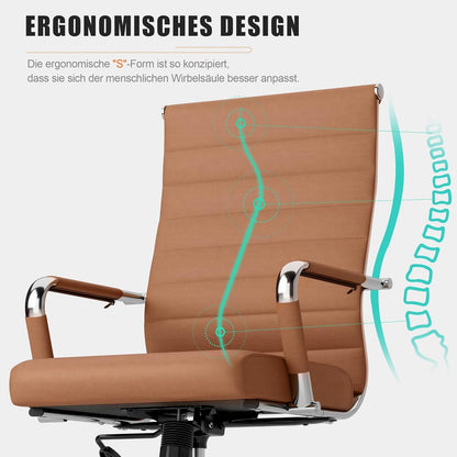 Bürostuhl 150kg belastbar mit Wippfunktion ergonomisch höhenverstellbar braun