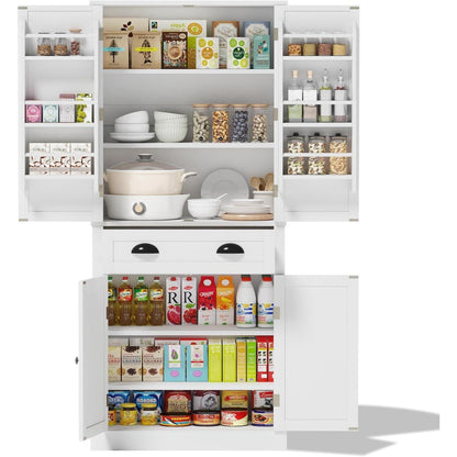 Hoher Aufbewahrungsschrank mit 2 Türen & Schublade – Weiß