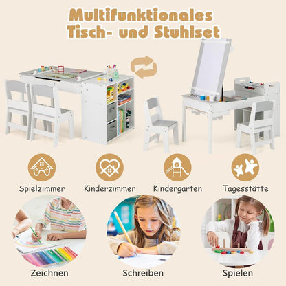 Kindertisch mit Stühlen und Stauraum, kippbar, Grau
