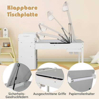 Kindertisch mit Stühlen und Stauraum, kippbar, Grau