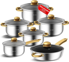 Edelstahl Topfset 12-teilig Küchen-Kochgeschirr-Set spülmaschinenfest