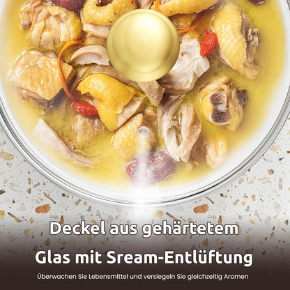 12-teiliges Topfset aus Edelstahl mit Glasdeckeln, spülmaschinenfest