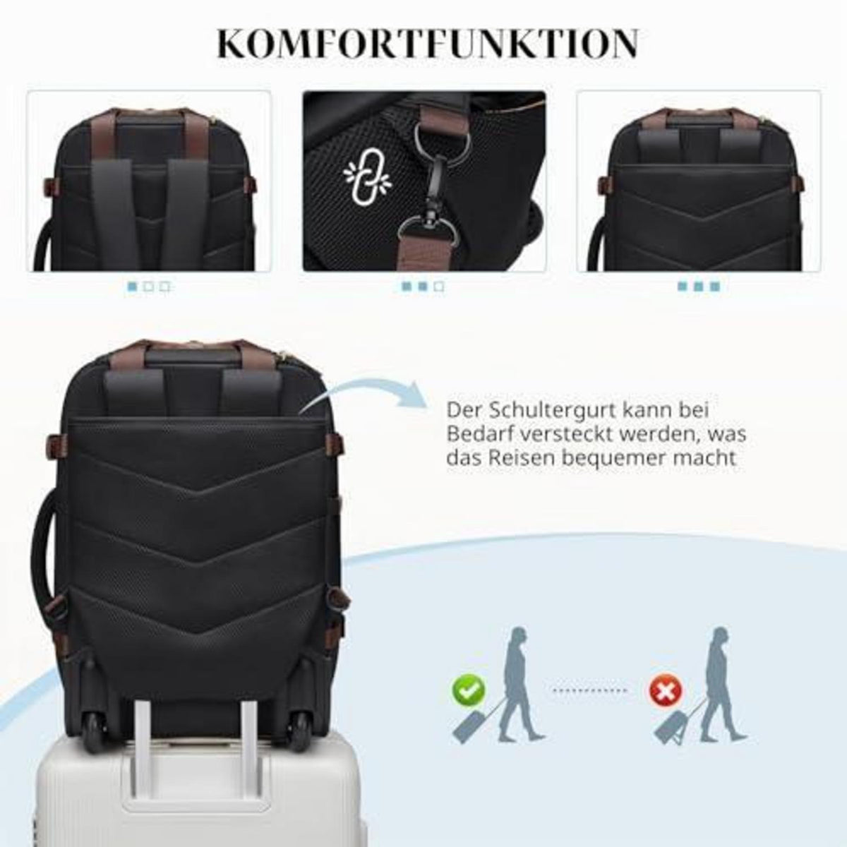 Rollrucksack 33L Wasserdicht 17 Zoll Laptop Business Reiserucksack Schwarz