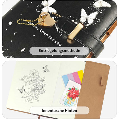Tagebuch mit Herzschloss & Schmetterling – A5 Notizbuch mit Linien