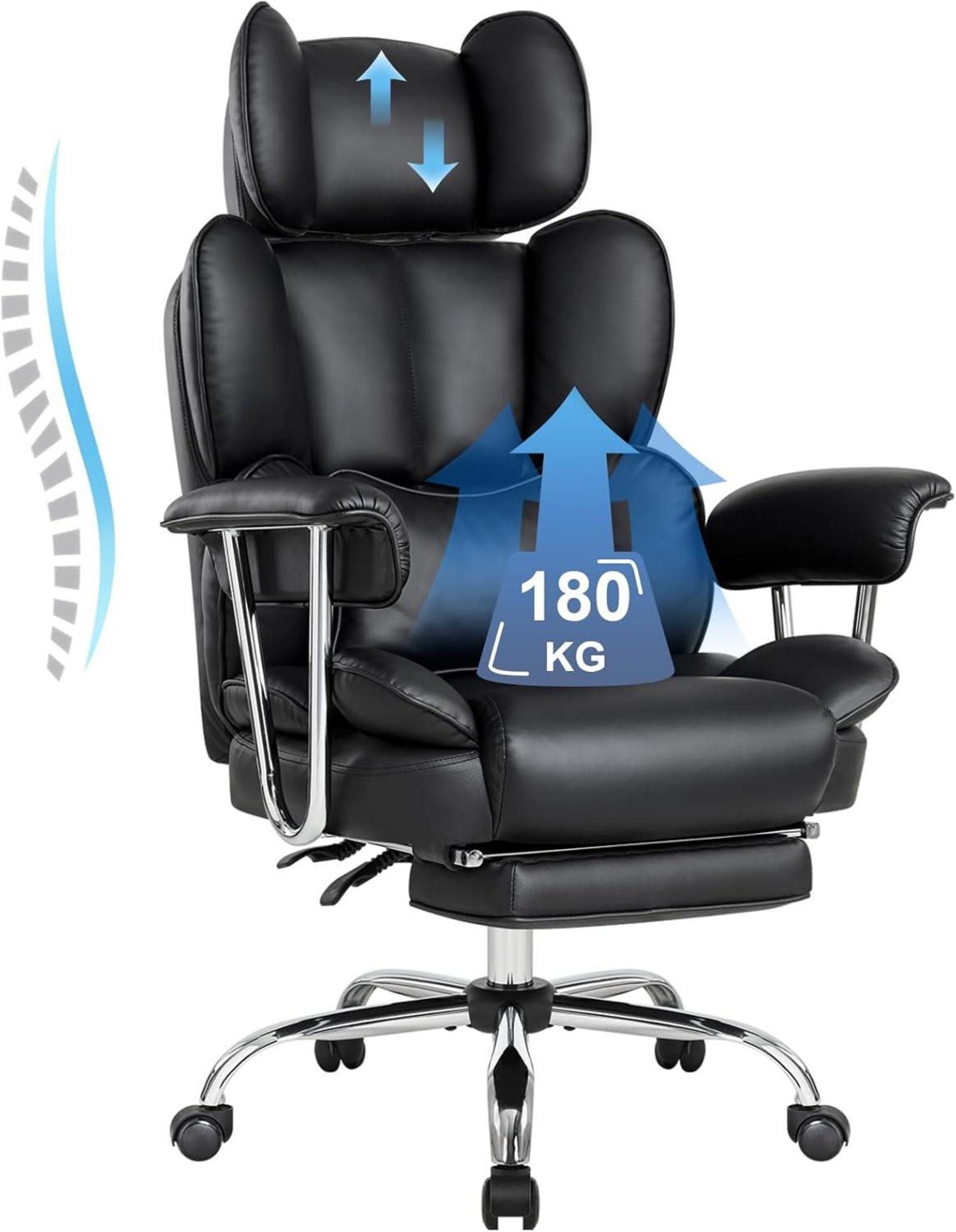 Ergonomischer Bürostuhl mit Fußstütze und Lendenwirbelstütze - Schwarz