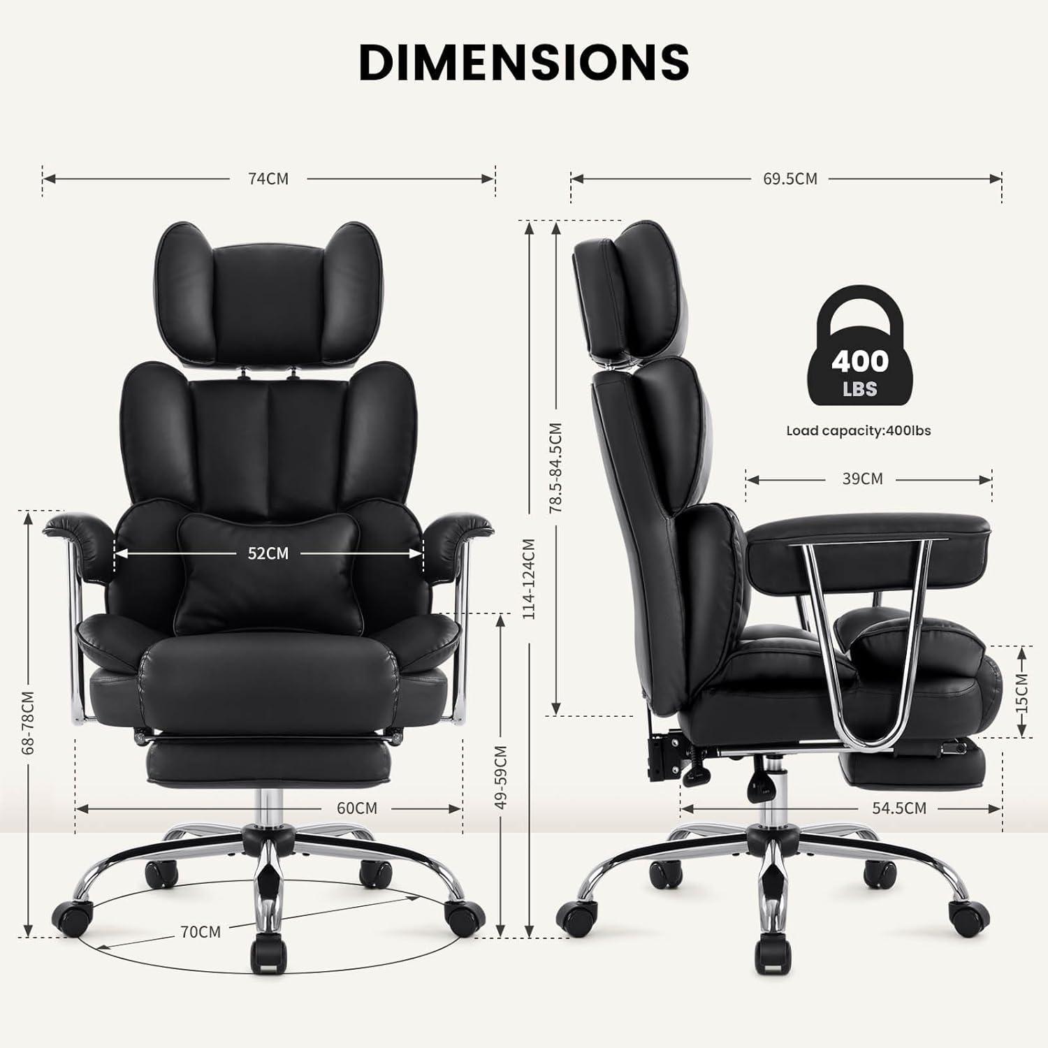 Ergonomischer Bürostuhl mit Fußstütze und Lendenwirbelstütze - Schwarz