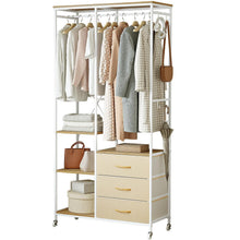 Fahrbarer Kleiderständer mit Schubladen & Haken – Beige