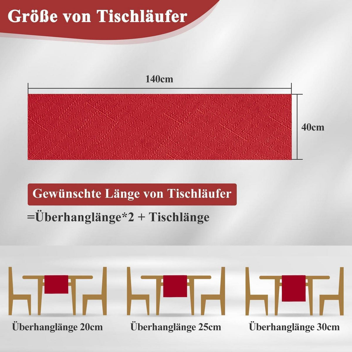 Tischläufer Rot Leinenoptik 40x140cm – Abwaschbar & Kratzfest