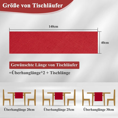 Tischläufer Rot Leinenoptik 40x140cm – Abwaschbar & Kratzfest