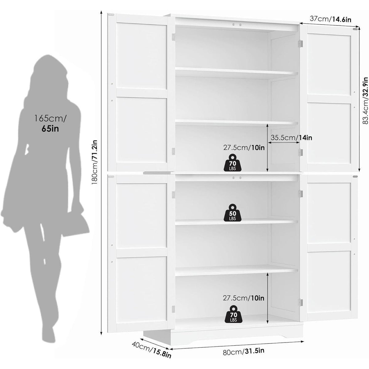 180 cm Küchenschrank mit 4 Türen – Weißes Buffetschrank & Esszimmermöbel