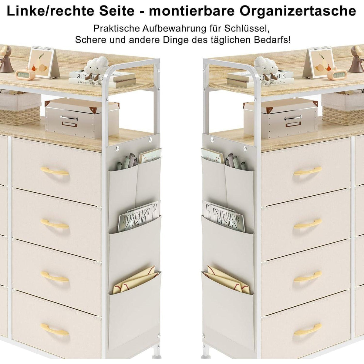 Kommode mit 8 Schubladen & Regal – Beige Aufbewahrungsmöbel