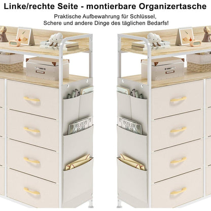Kommode mit 8 Schubladen & Regal – Beige Aufbewahrungsmöbel