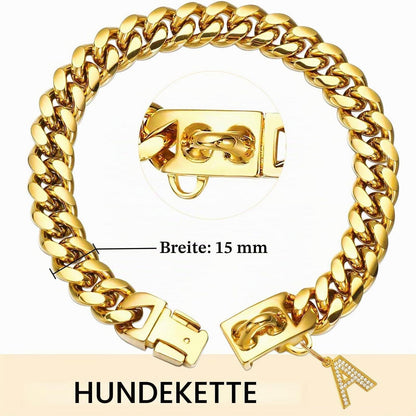 Goldene Hundekette 15mm mit Anhänger – 55cm