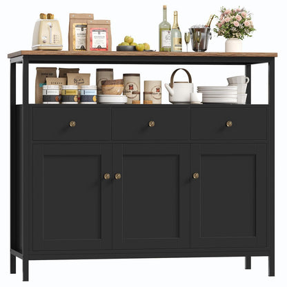 Sideboard mit 3 Schubladen & 3 Türen – Küchenkommode Schwarz