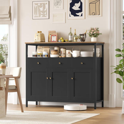 Sideboard mit 3 Schubladen & 3 Türen – Küchenkommode Schwarz