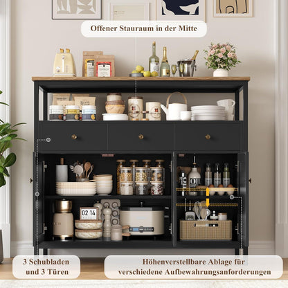 Sideboard mit 3 Schubladen & 3 Türen – Küchenkommode Schwarz