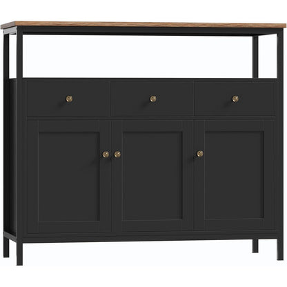 Sideboard mit 3 Schubladen & 3 Türen – Küchenkommode Schwarz