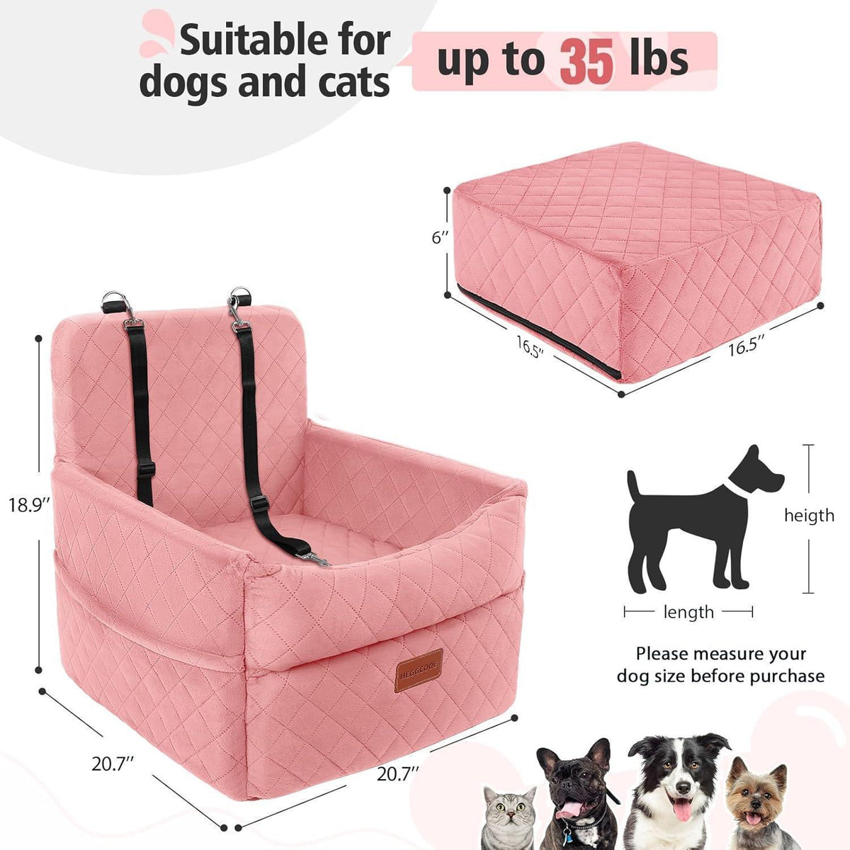Hunde Autositz Rosa – Waschbar & Mit Leine für Kleine Hunde