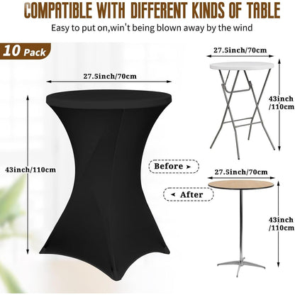 10er-Set Stehtischhusse Stretch für Bistrotisch Ø 70-75 cm Schwarz