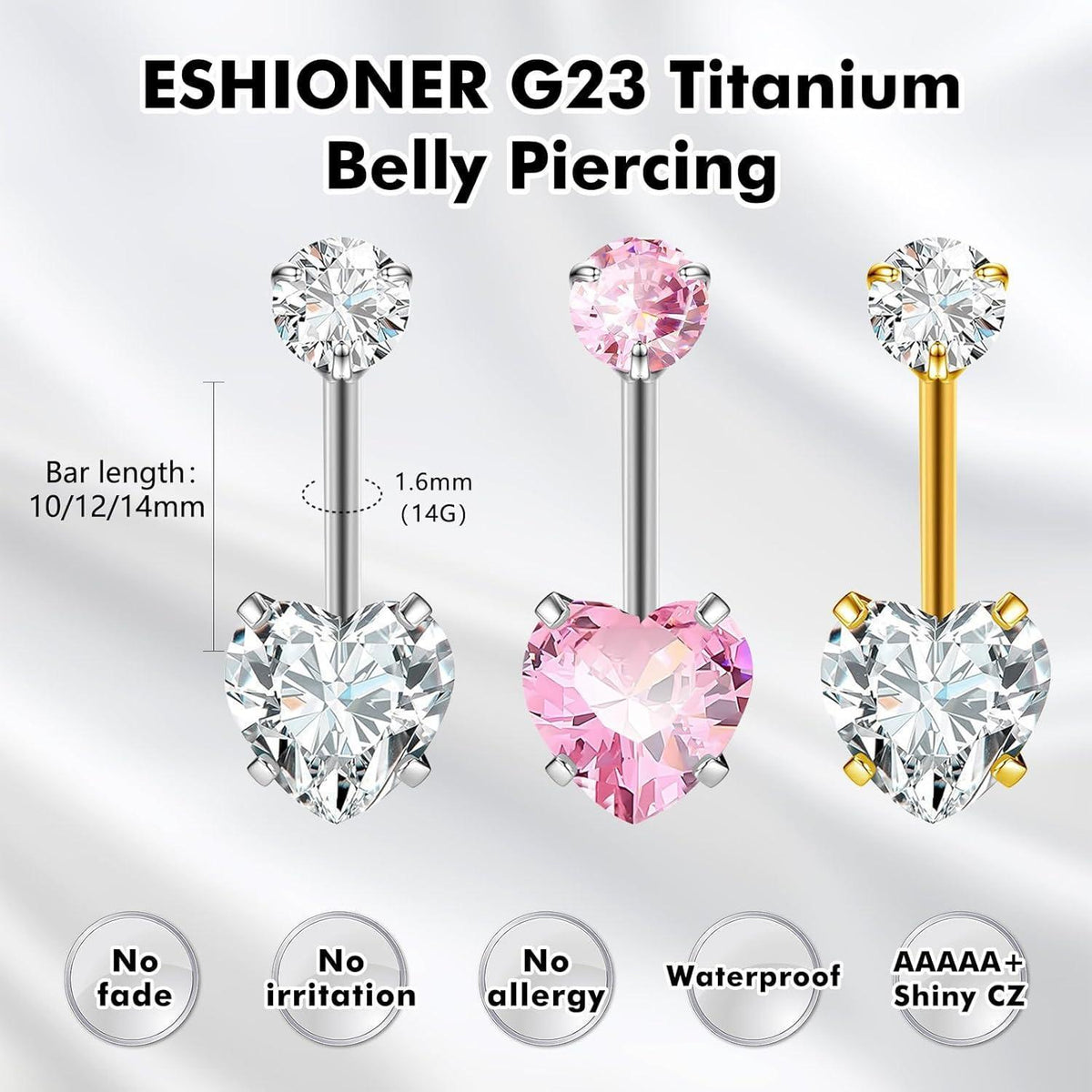 G23 Titan Bauchnabelpiercing 14G Rosa Herz 10mm