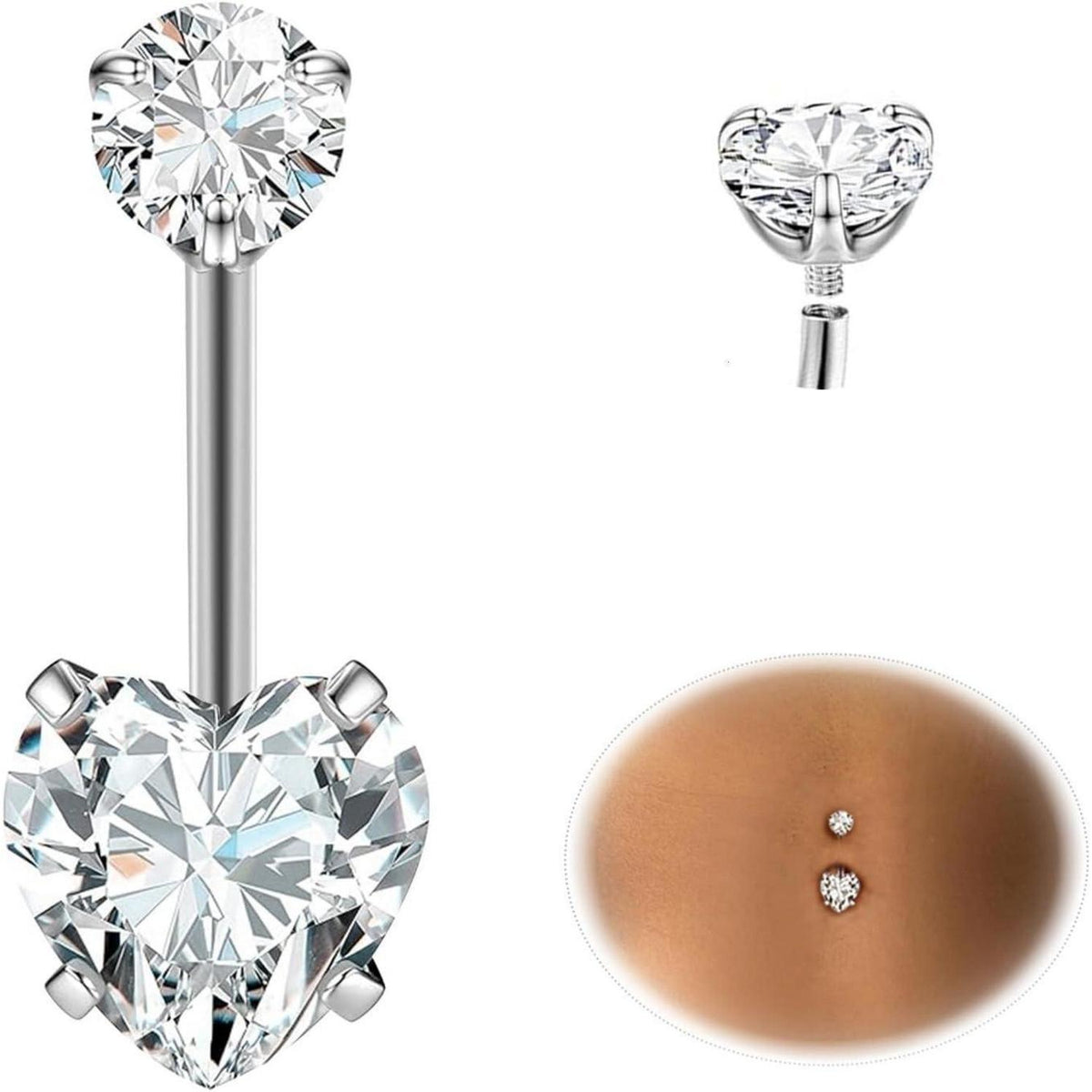 G23 Titan Bauchnabelpiercing Gold Silber 14G 8-12mm mit Herz