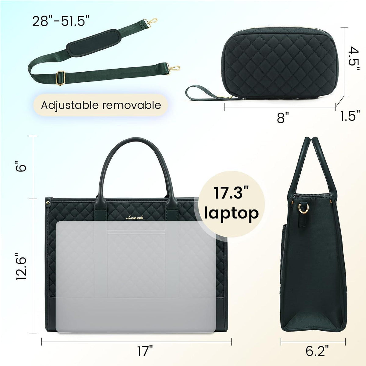 Laptoptasche Damen 17 Zoll, wasserdicht, Kunstleder, dunkelgrün