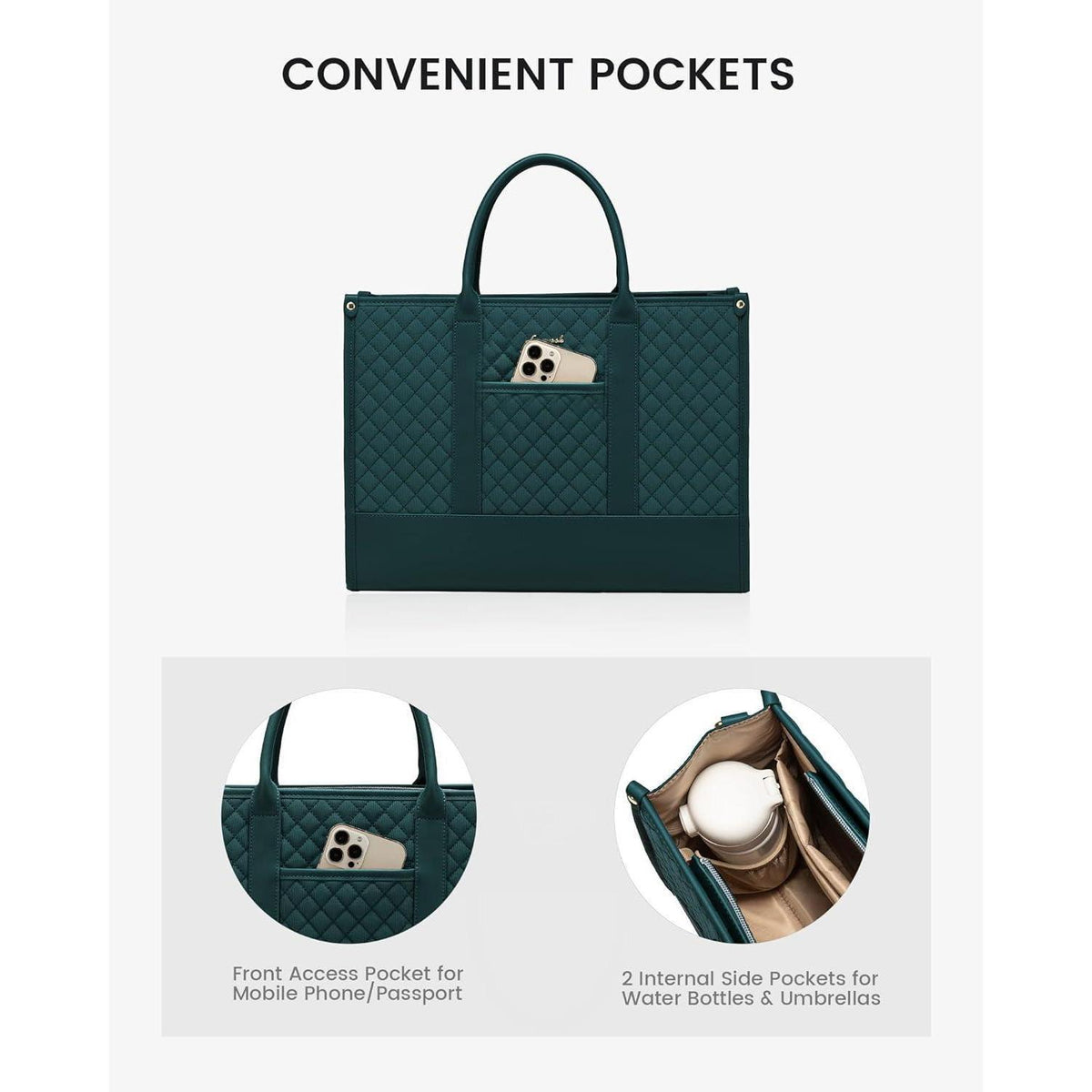 Laptoptasche Damen 17 Zoll, wasserdicht, Kunstleder, dunkelgrün
