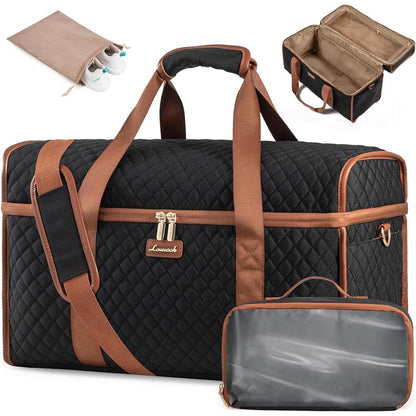 Große Reisetasche mit vielen Fächern, Weekender Handgepäck XL Schwarz+braun