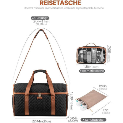 Große Reisetasche mit vielen Fächern, Weekender Handgepäck XL Schwarz+braun