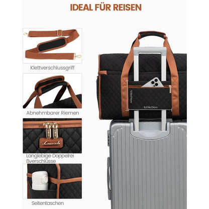 Große Reisetasche mit vielen Fächern, Weekender Handgepäck XL Schwarz+braun