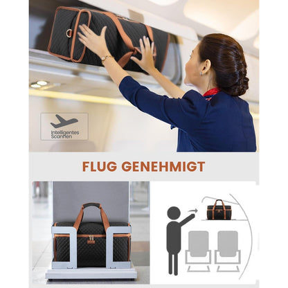 Große Reisetasche mit vielen Fächern, Weekender Handgepäck XL Schwarz+braun