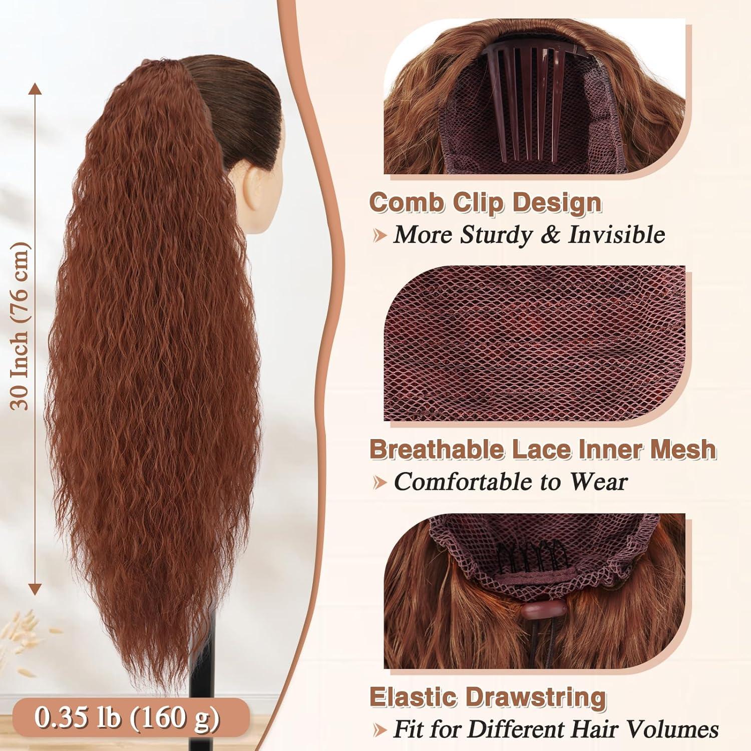 76cm Lockige Wellige Auburn Ponytail Extension mit