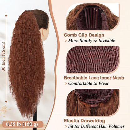 76cm Lockige Wellige Auburn Ponytail Extension mit
