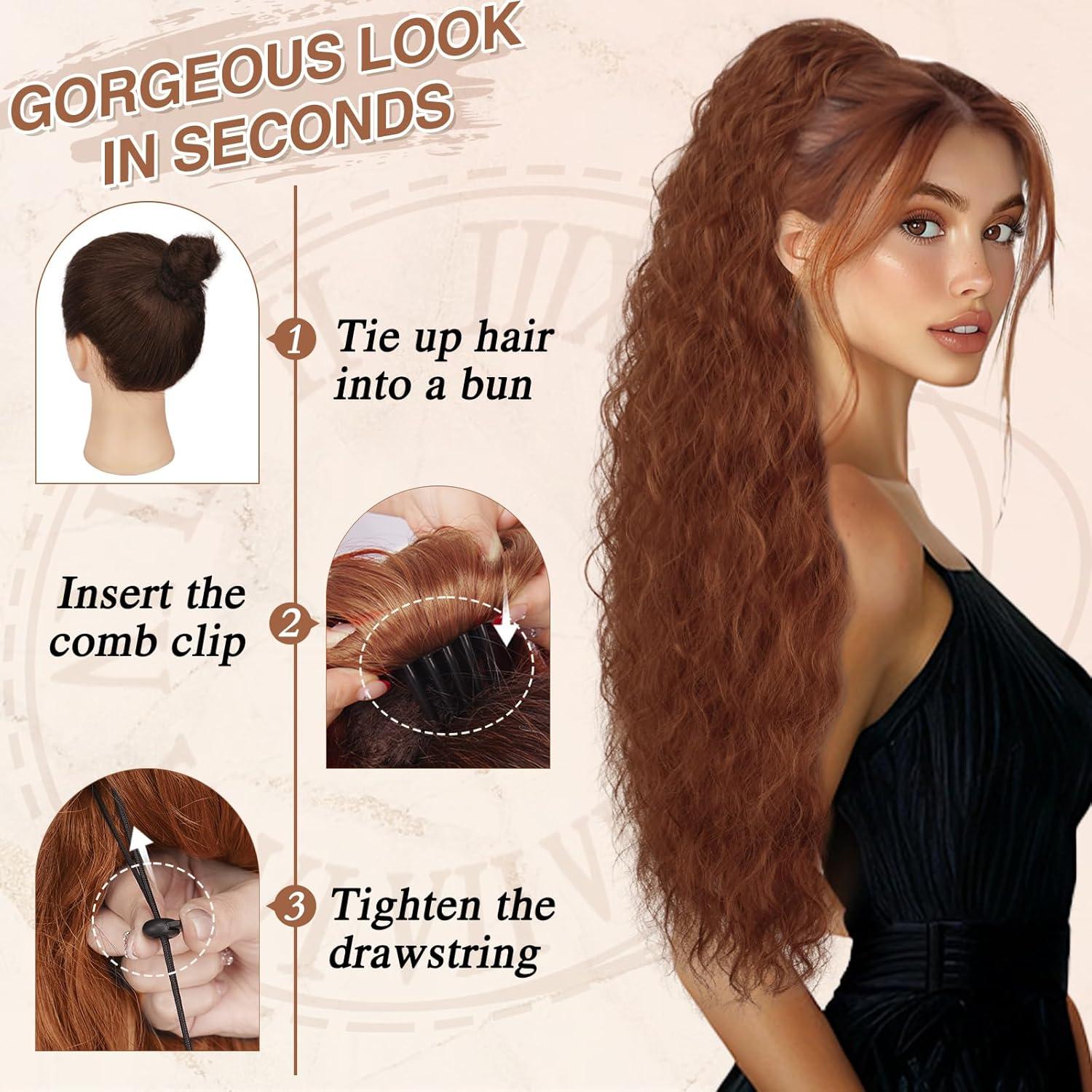 Lockige Ponytail Extension 76cm Auburn Kordelzug Haarteil Hitzebeständig