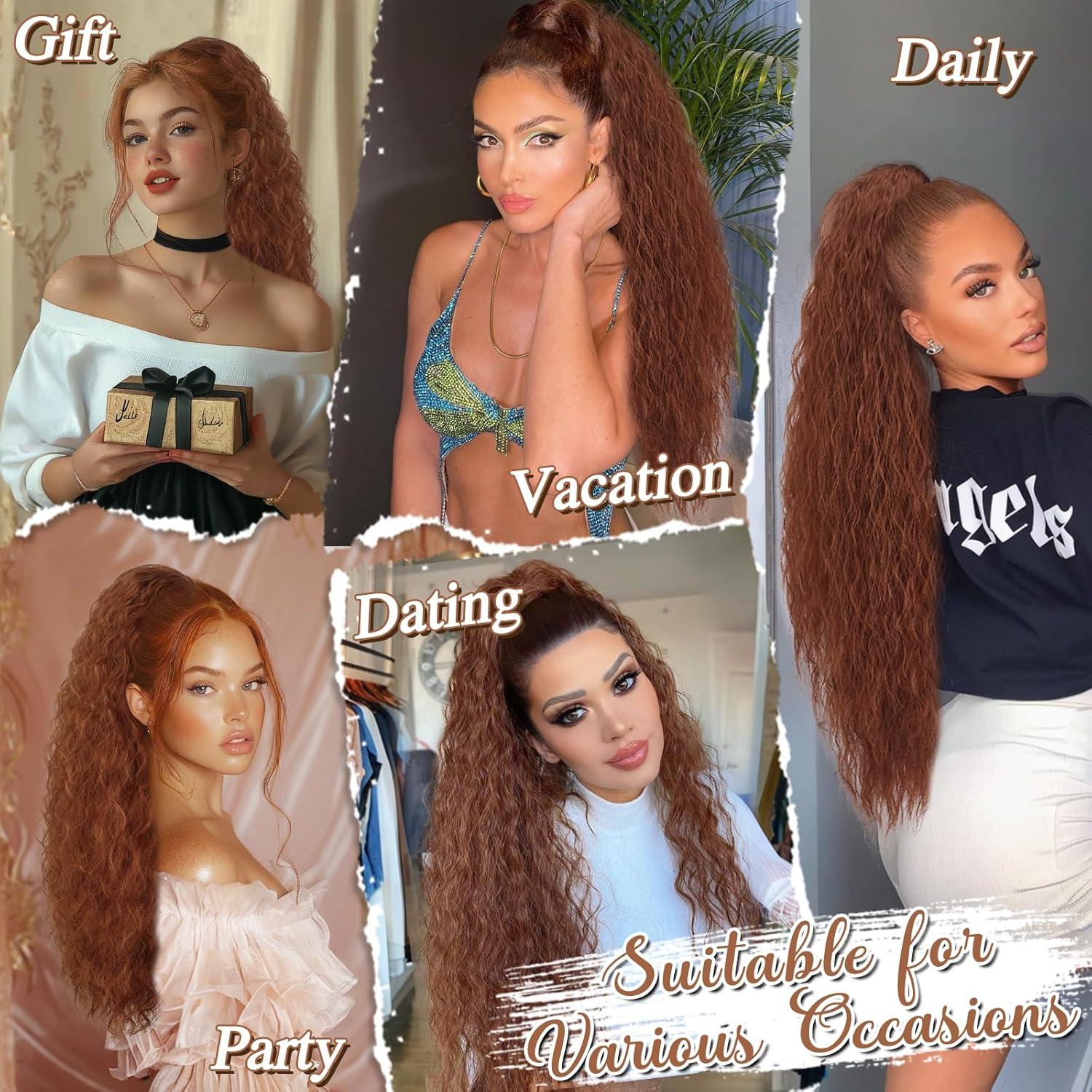 Lockige Auburn 76cm Ponytail Extension Kordelzug Clip Synthetisch