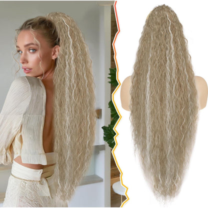 76cm Haarteil Pferdeschwanz Extension Wellig Blond Weiß Highlight