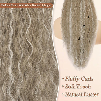 76cm Haarteil Pferdeschwanz Extension Wellig Blond Weiß Highlight
