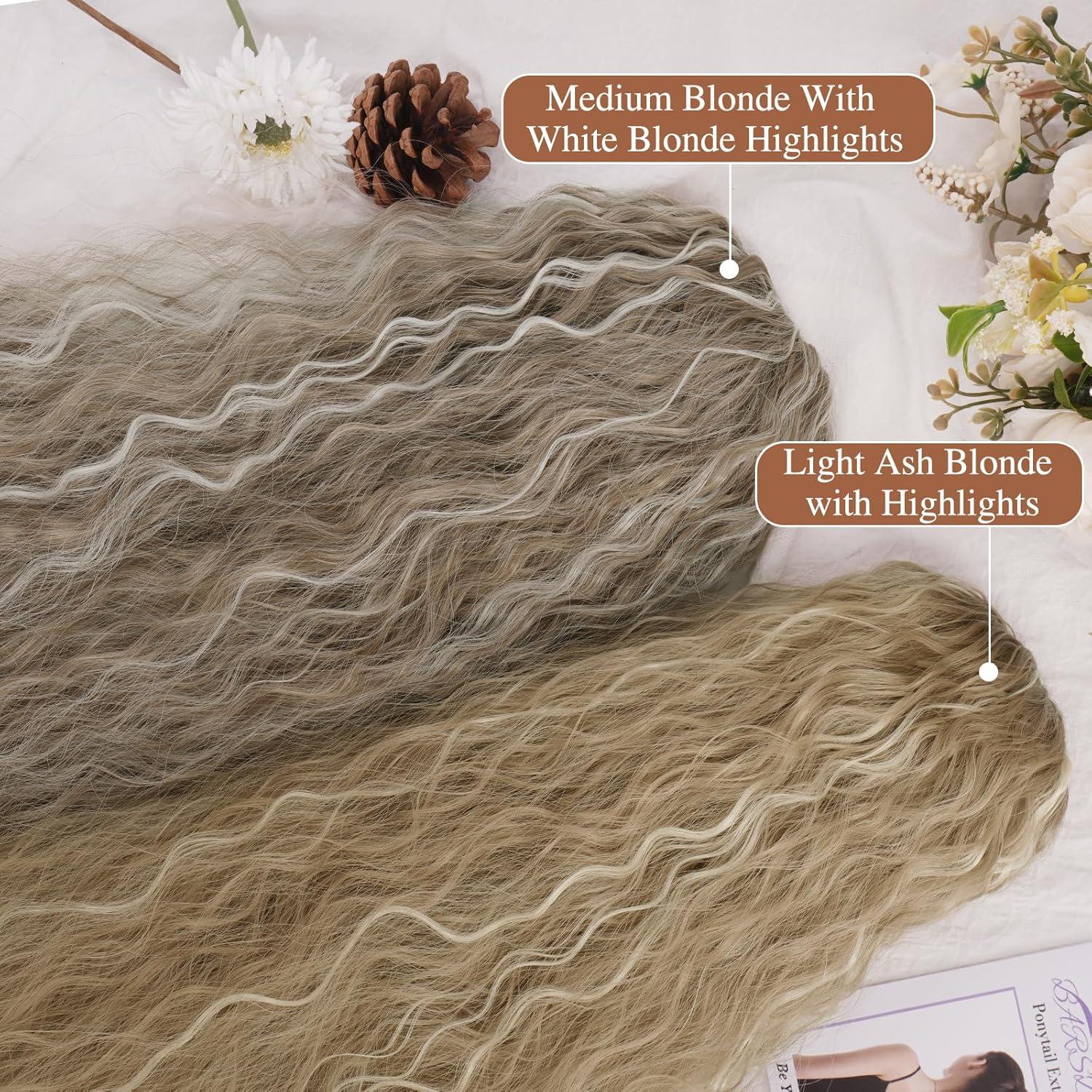 Langer Ponytail Extension 76cm Wellig Mittel Blond Weiß Blond