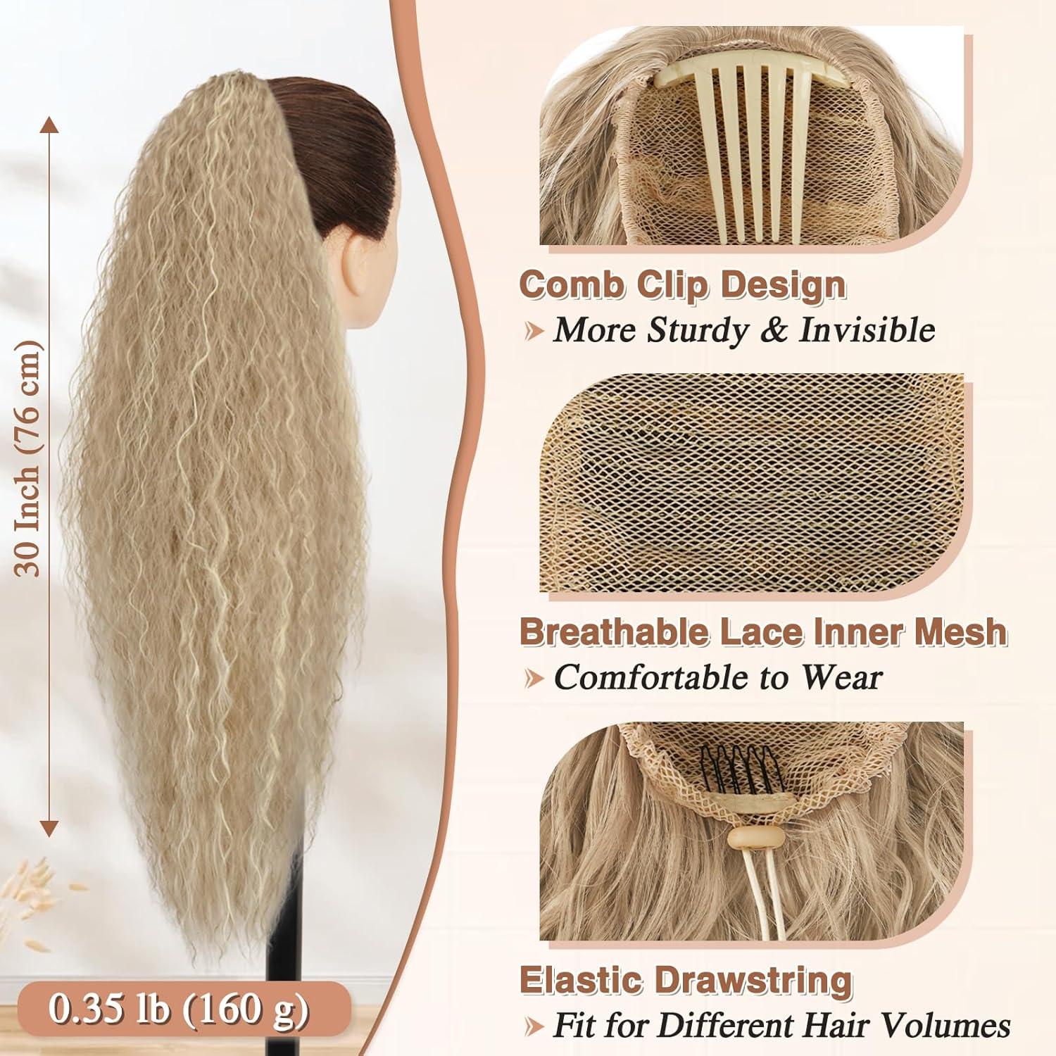 Lockiger Pferdeschwanz Haarteil 76cm Clip Extension Blond