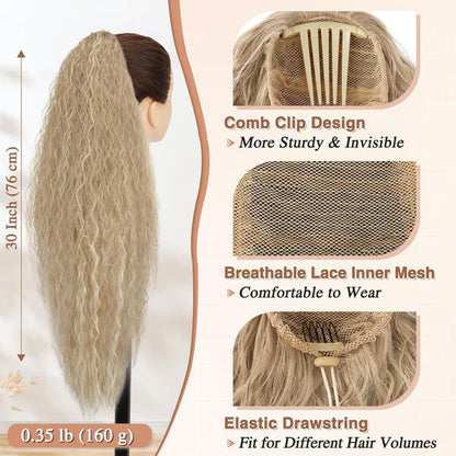 Lockiger Pferdeschwanz Haarteil 76cm Clip Extension Blond