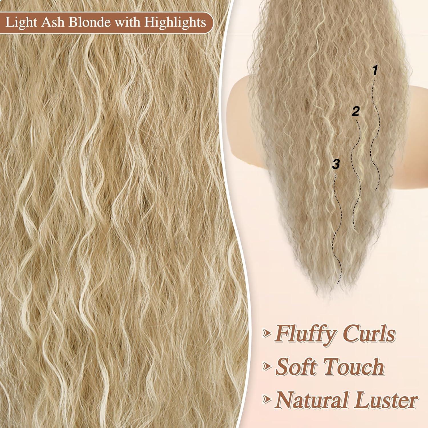 Lockiger 76cm Pferdeschwanz Haarteil mit Kordelzug - Asch Blond