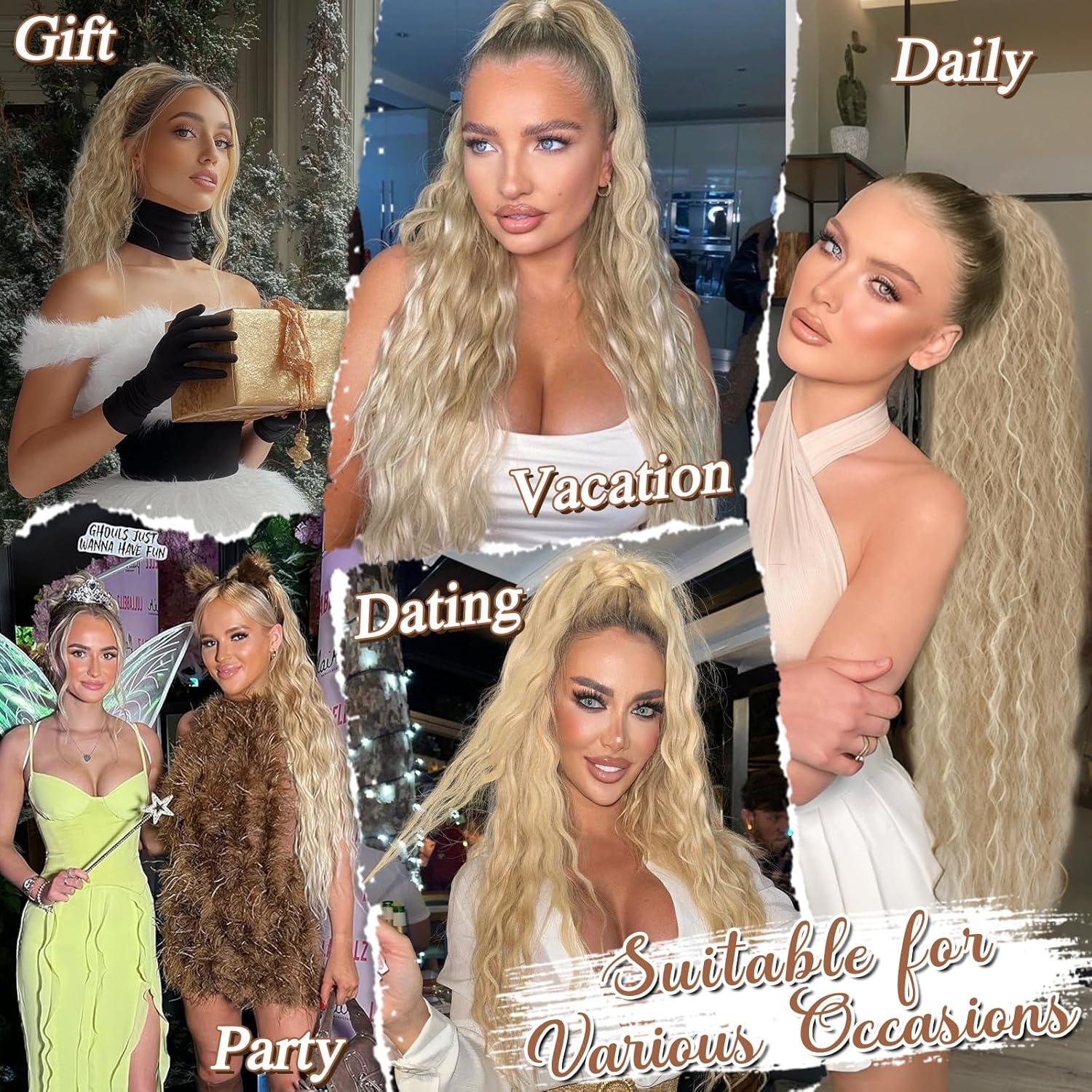 Lockiger Pferdeschwanz Haarteil 76cm, blond Highlights, synthetisch