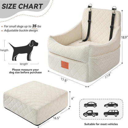 Hunde-Autositz gepolstert – Komfortabel & Waschbar (Weiß/Beige)
