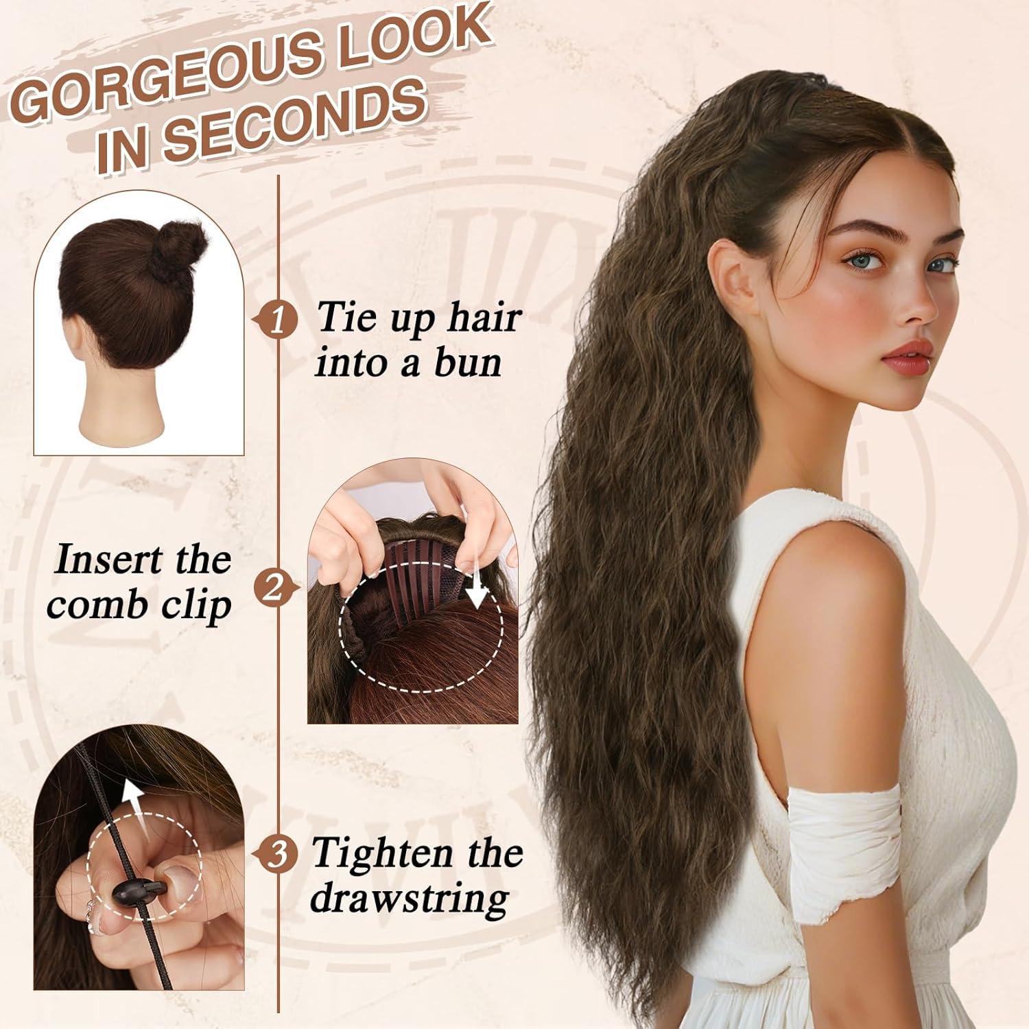 Lockiger Pferdeschwanz Haarverlängerung Braun Honig Blond 76cm