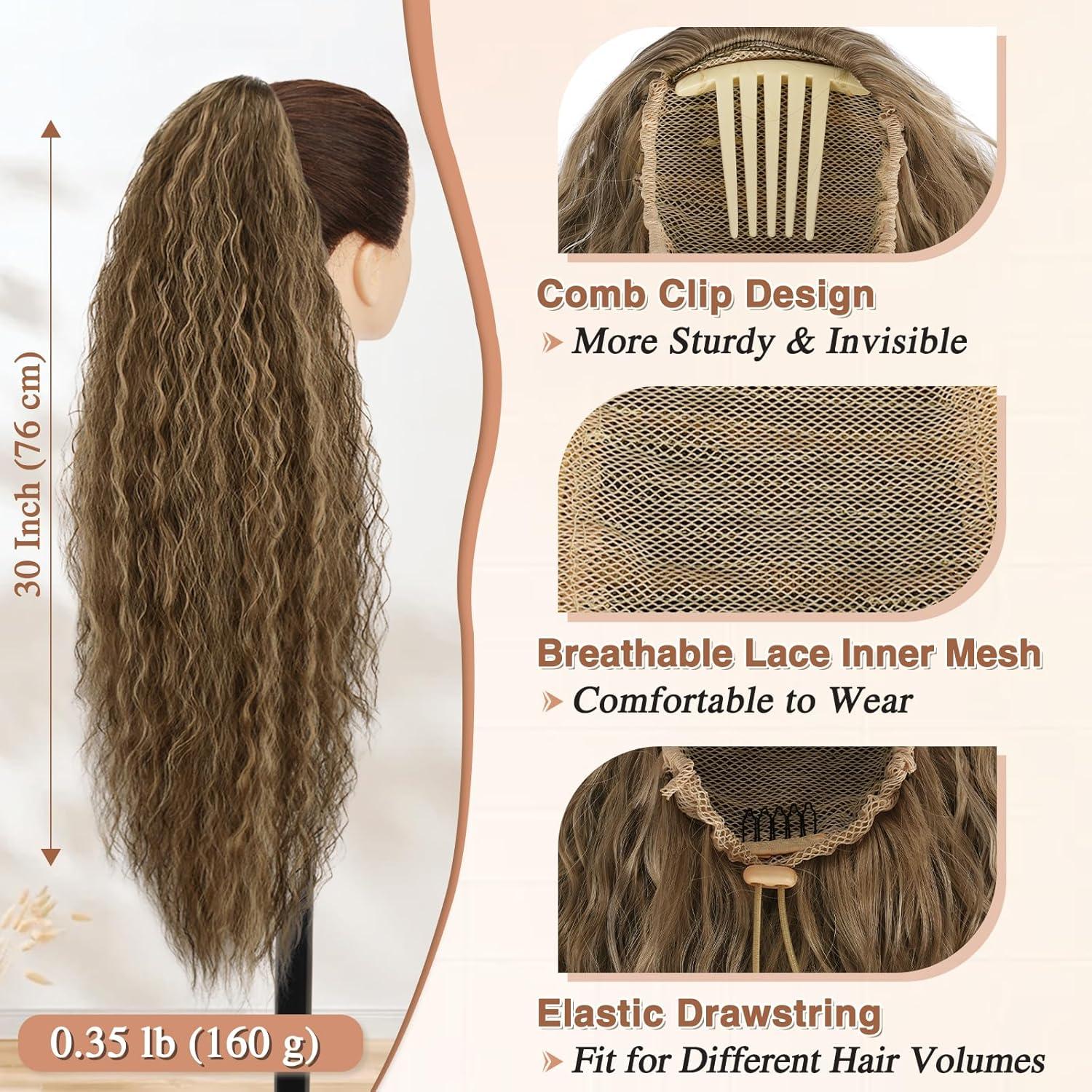 76cm Wellige Highlight Ponytail Extension Schokoladenbraun