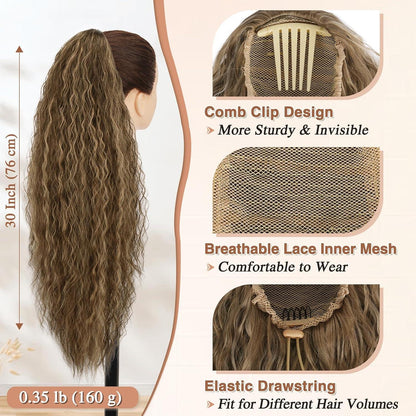 76cm Wellige Highlight Ponytail Extension Schokoladenbraun